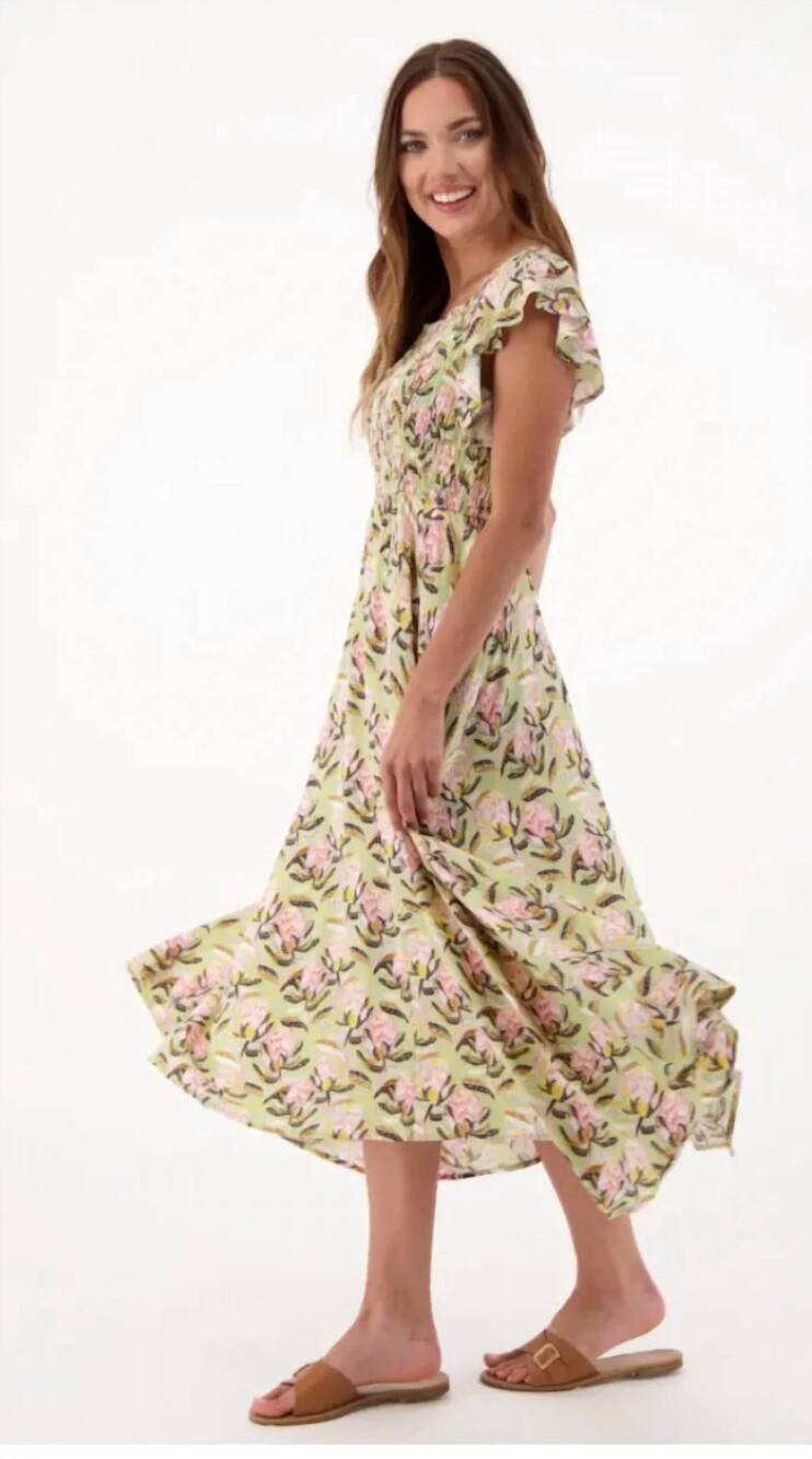 NEW GABBY ISABELLA garden valley guac dress in beige